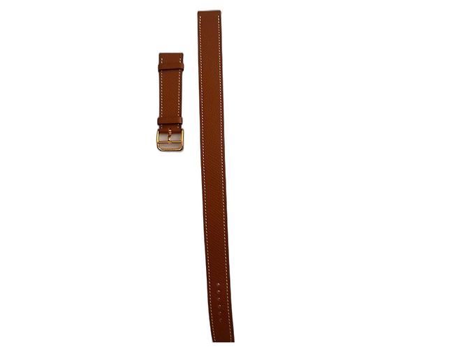 Bracelete Hermès Double Tour em Couro Epsom Cognac Conhaque