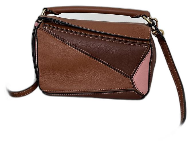 Bolsa Puzzle Mini Loewe Marrom Rosa