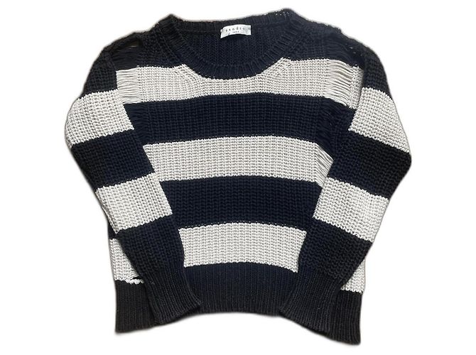 Pullover Sandro Listrado Preto e Cru Algodão Fora de branco 
