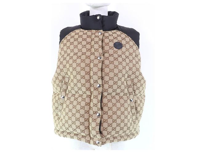 Chaleco de plumas de lona de algodón GG Gucci Castaño