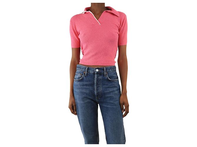 Jacquemus Polo de punto rosa con espalda abierta - talla UK 6