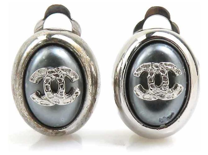 Orecchini in metallo con clip Coco Mark di Chanel Marrone Argento