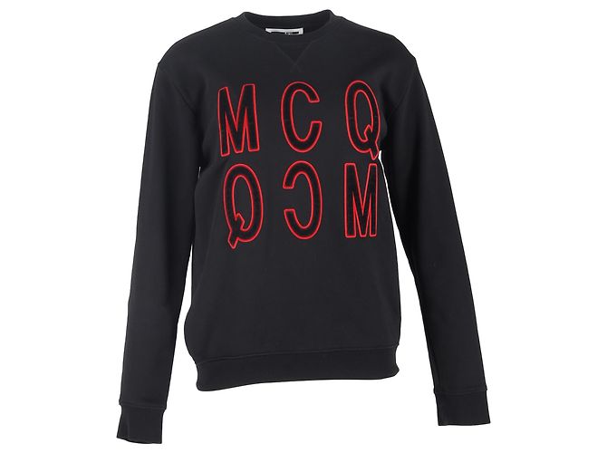 Autre Marque MCQ Samt-Logo-Pullover aus schwarzer Baumwolle 