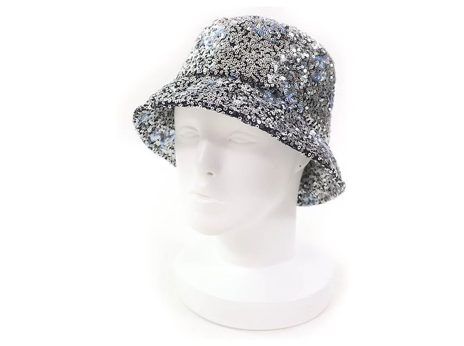 Chanel Sequin COCO Mark Polyester Bucket Hat Silvery