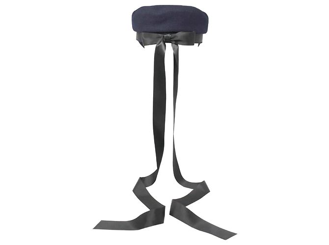 Cappello in feltro blu Chanel con nastri in gros-grain Multicolore
