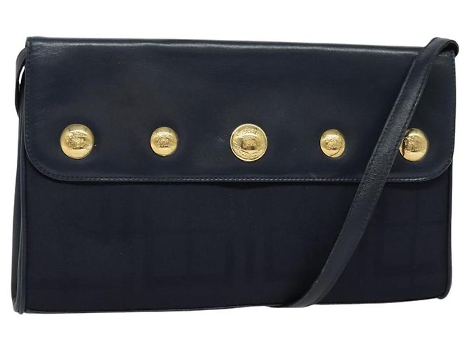 Autre Marque Borsa a Spalla Burberrys in Tela Blu Navy e Oro Auth SW1499 D'oro