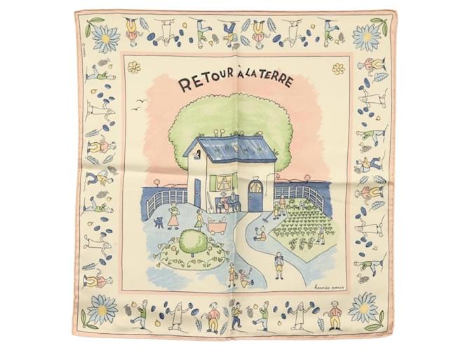 Hermès HERMES Carré 40 Écharpe "RETOUR À LA TERRE" Soie Rose Auth BA5053  ref.2487554