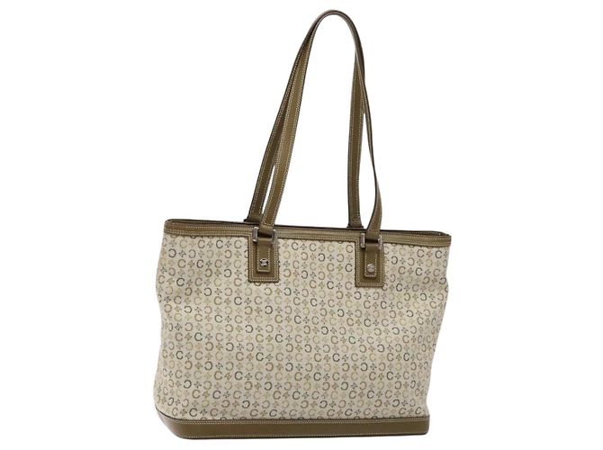 Céline CELINE C Macadam Canvas Tote Bag Khaki Silber Auth BA5408