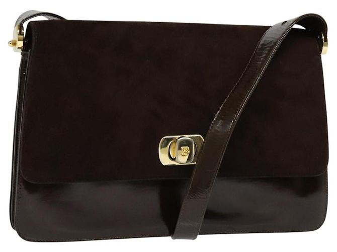 BALLY Sac à épaule en daim marron foncé or Auth BA5436