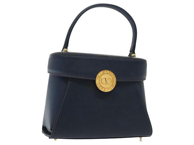 Valentino Borsa a mano in pelle blu navy e oro Auth BA5531 D'oro