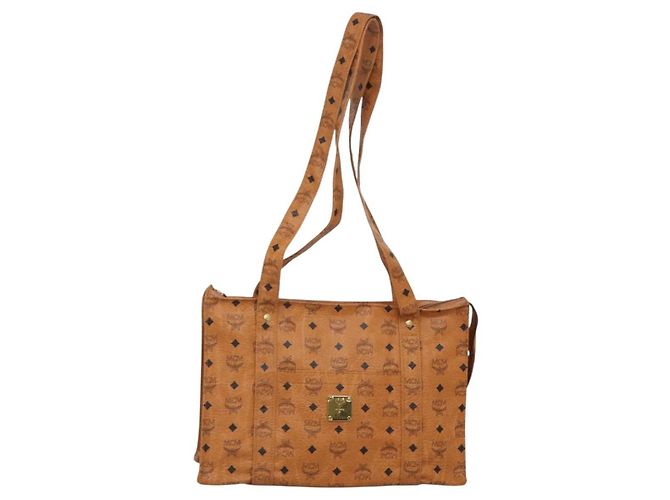Bolso de Hombro MCM Logogram Vicetos PVC Marrón Dorado Auth gh521 Castaño