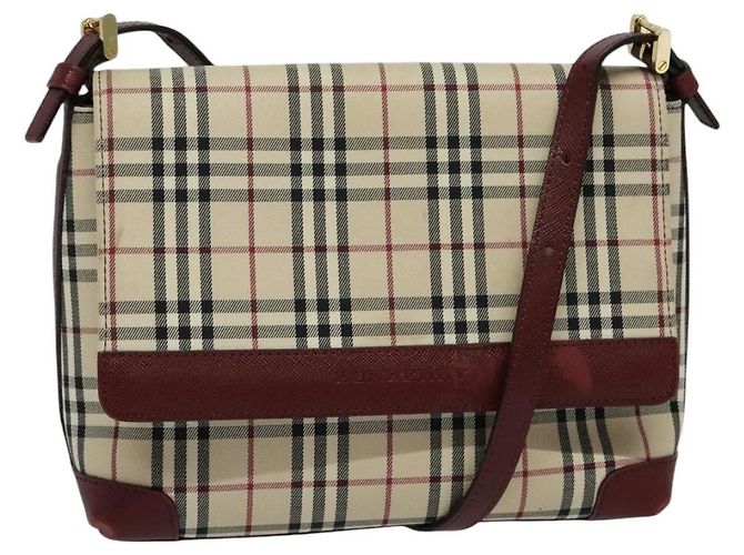 Burberry Bolsa de Ombro Nova Check em Lona Bege Dourada Auth BA5440 Dourado