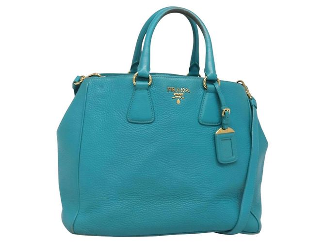 PRADA Bolsa de Mão de Couro 2 em 1 Verde Dourado Auth 139193