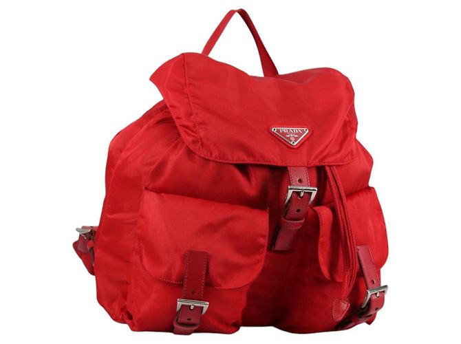 Sac à dos PRADA en nylon rouge argent authentique 137676 Argenté