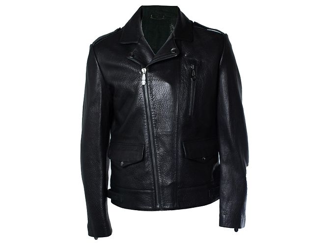 Philipp Plein, black pebbled leather biker jacket