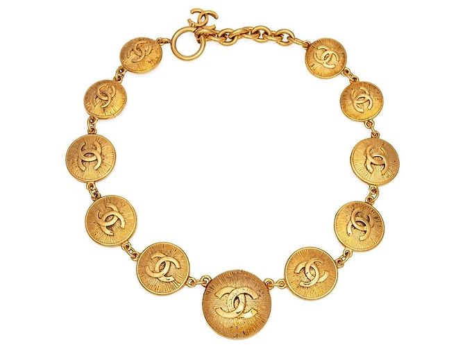 Chanel CC Medaillon Halskette Gold Metall Gold hardware