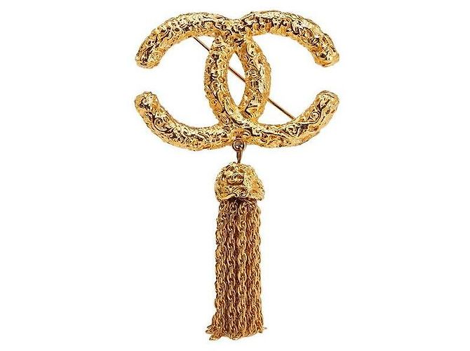 Chanel CC Logo Brosche mit Quaste Gold Gold hardware