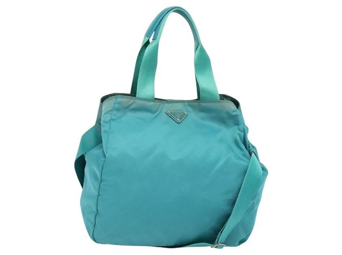Borsa Tote PRADA Nylon 2in1 Blu Turchese Argento Auth ti3401