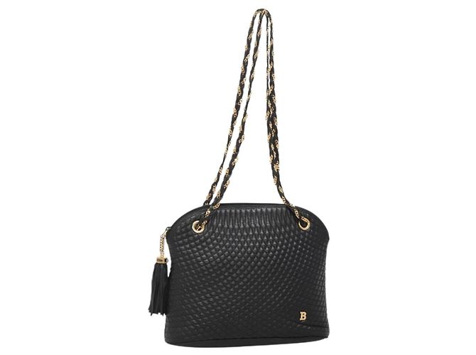 BALLY Borsa a Spalla a Catena Pelle Nera Oro Auth SW1496 Nero D'oro
