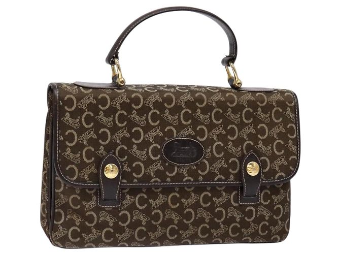 Céline Bolsa de mão em lona Macadam C da CELINE marrom e dourada Auth 135161 Dourado