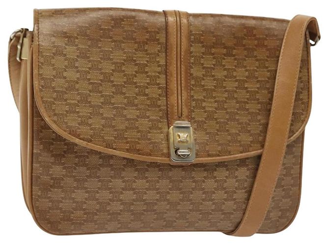 Céline Bolsa de Ombro em Lona Macadam CELINE PVC Bege Ouro Auth BA5468