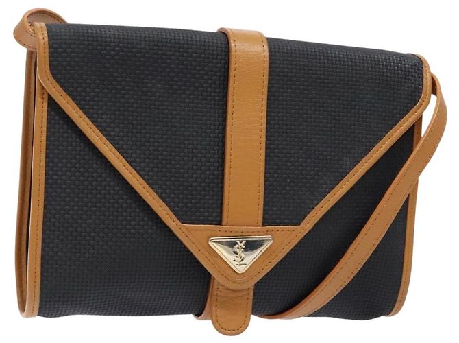 Saint Laurent Bolsa de Ombro em PVC Couro Marrom Dourado Auth BA5492