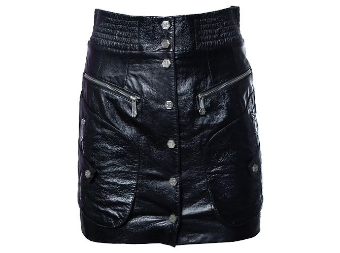 Beschichteter Lederrock Philipp Plein Schwarz Silber
