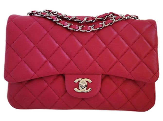 Timeless Bolsa Chanel Flap Rosa em Couro de Cordeiro