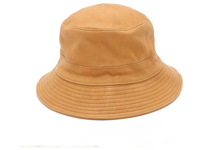 Sombrero tipo bucket de piel de ternera Hermès Castaño Beige