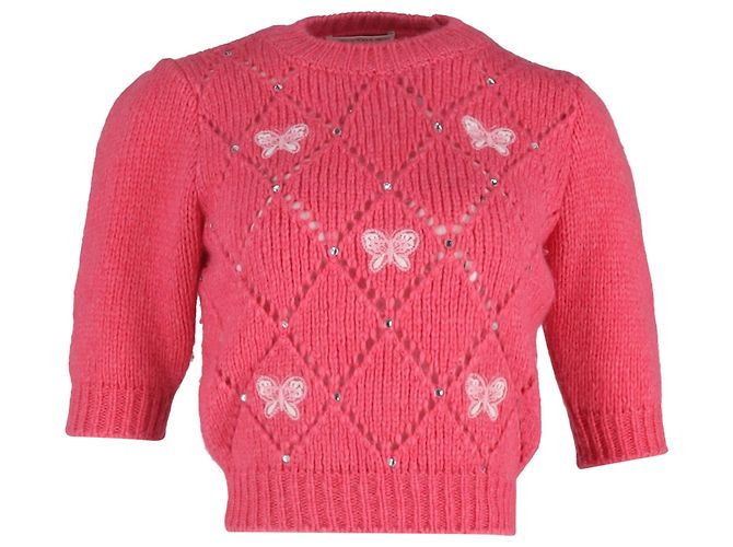 Suéter em lã rosa adornado da Alessandra Rich Marrom