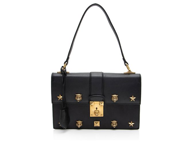 Sac à main medium Cat Lock en cuir de veau Gucci Noir