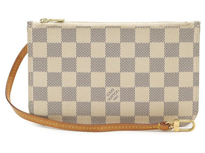 Pochete Neverfull Damier Azur da Louis Vuitton Marrom Bege