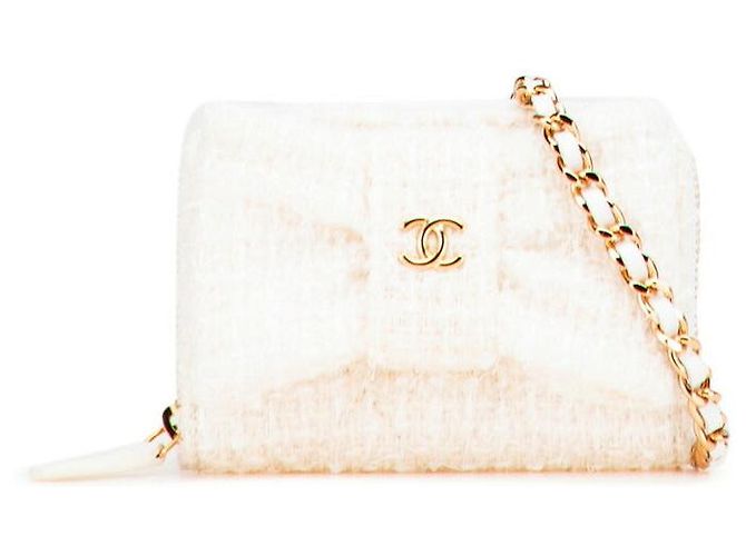 Timeless Portafoglio mini in pelle tweed con nastro Coco Mark di Chanel Bianco
