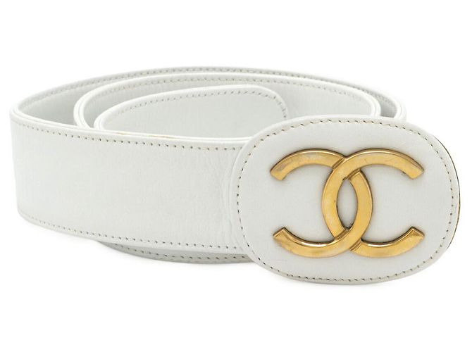 Timeless Chanel Coco Mark Leder Gürtel Weiß