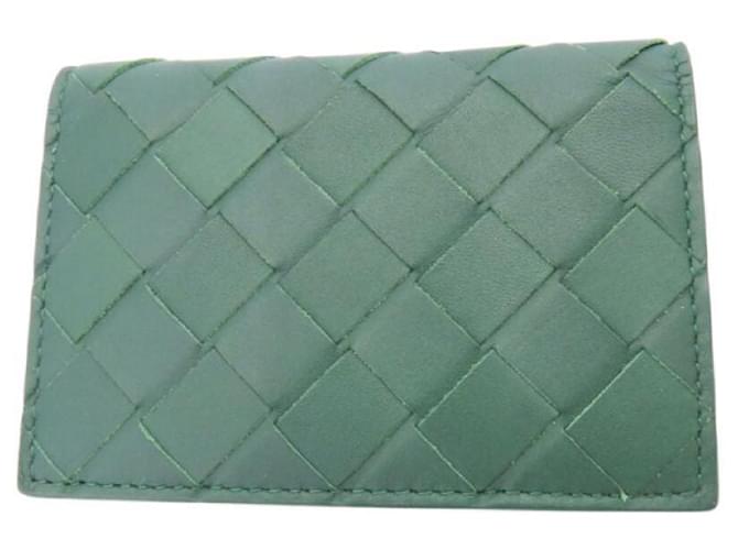Bottega Veneta Intrecciato Calf Card Case Green Leather  ref.2491093