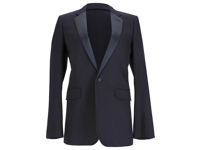 Saint Laurent Single-Breasted Blazer in Navy Blue Wool