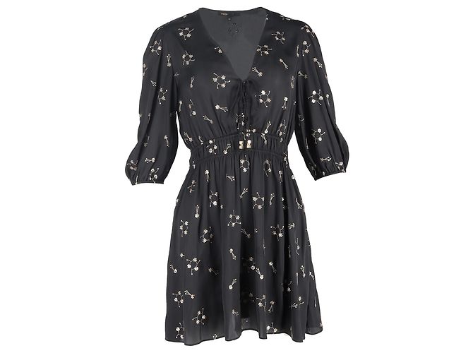 Robe Mini en Polyester Noir avec Sequins Maje