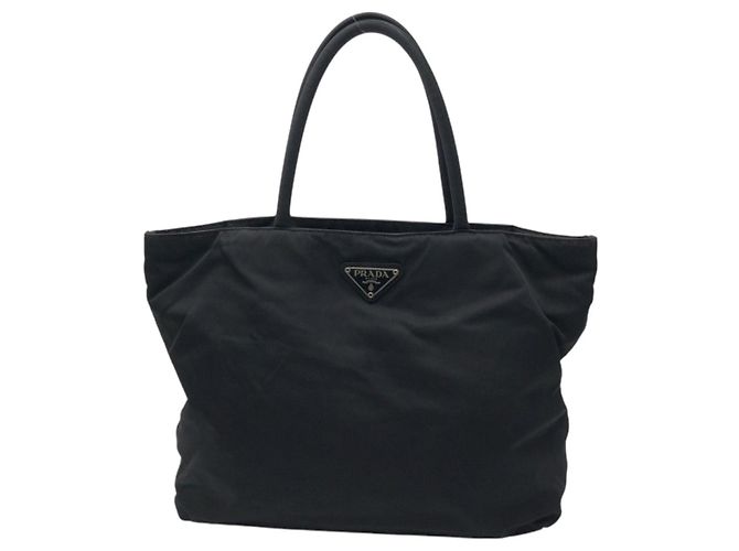Bolso tote de nylon tessuto con logo triangular Prada Negro
