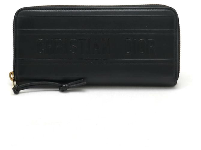 Dior Embossed Logo Leather Zip Wallet Black Pony-style calfskin  ref.2492034