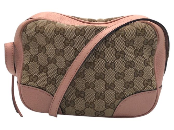 Bolsa de Ombro em Lona GG e Couro Gucci Rosa