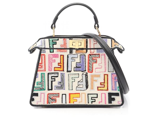 Fendi Peekaboo ISeeU Canvas Leather 2way Handbag White Cloth  ref.2492337