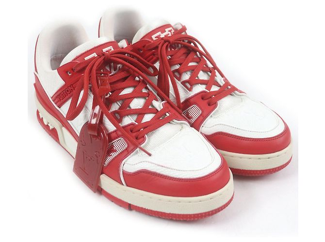 Monogram LV Trainer Leder Sneakers von Louis Vuitton Weiß Rot