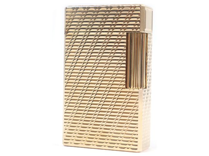 Autre Marque Dupont Line 1 Check Pattern Square Lighter Golden