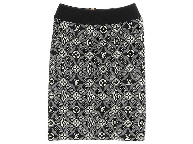 Louis Vuitton Monogram Jacquard Woll-Nylon-Rock Schwarz Grau Roh
