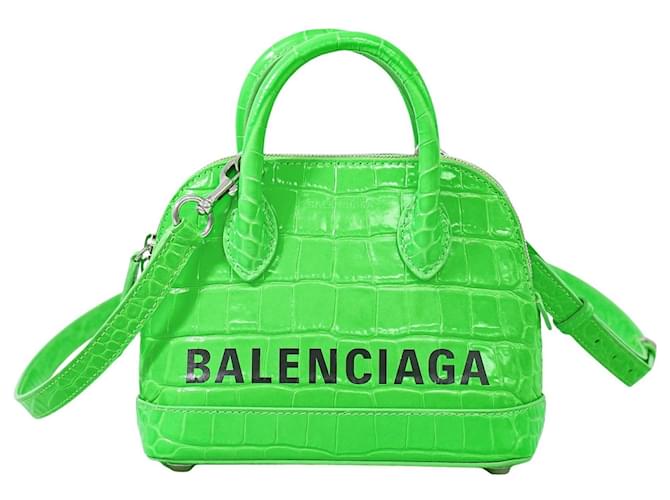 Balenciaga Logo Ville Bag Crocodile Embossed Leather XXS Green  ref.2493280