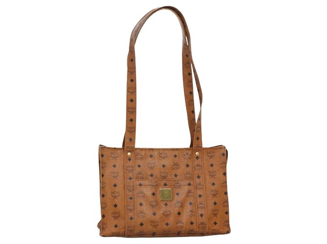 Bolsa de Ombro MCM Logogram Vicetos PVC Marrom Dourado Auth BA5434