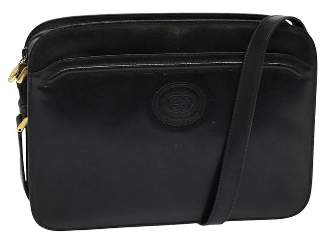Borsa a Spalla in Pelle Nera e Oro GUCCI 001 256 0609 Auth am8954 Nero D'oro