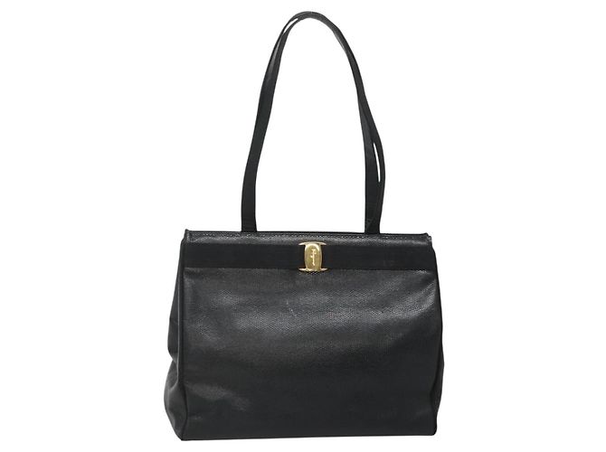 Borsa Tote Vala in pelle nera e oro Salvatore Ferragamo Auth gh727 Nero D'oro