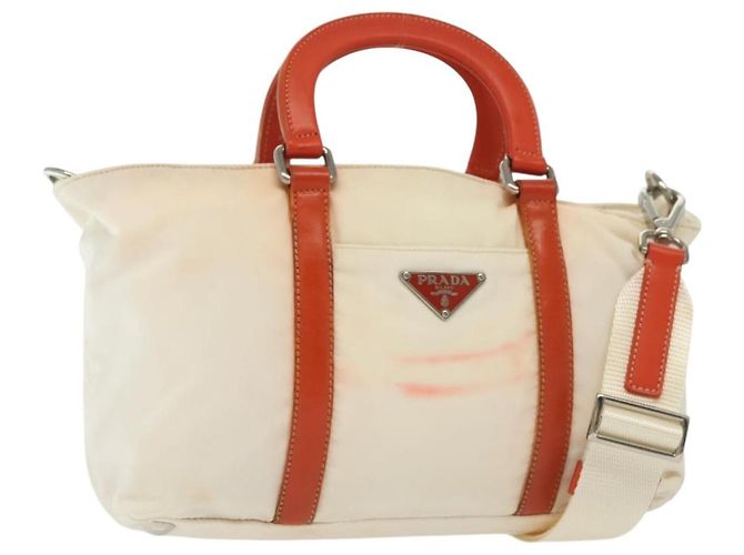 PRADA Bolsa de Mão Nylon 2 vias Branco Prata Auth ti3400