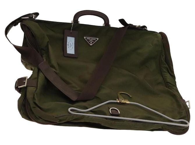 PRADA Garment Cover Nylon Khaki Silver Auth bs28697 Silvery